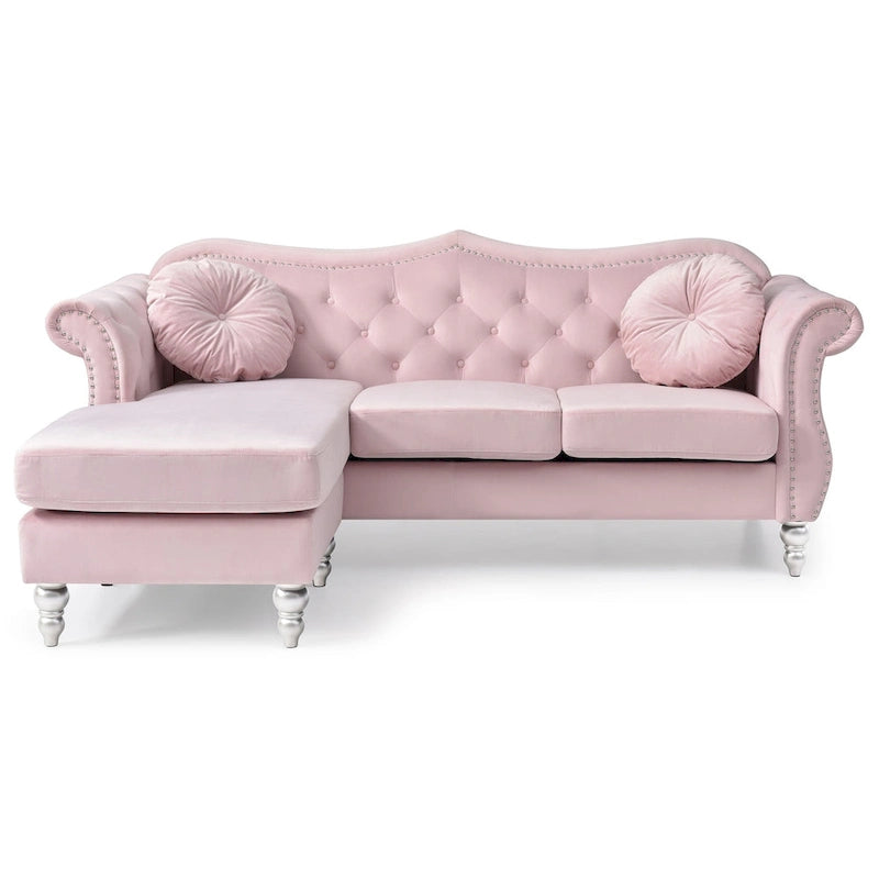 Divano componibile Hollywood 81 in. in velluto Chesterfield con 2 cuscini decorativi - 81L x 35P x 34A