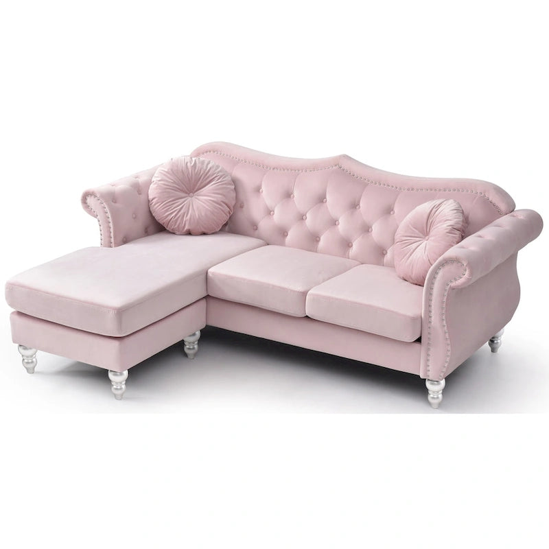 Divano componibile Hollywood 81 in. in velluto Chesterfield con 2 cuscini decorativi - 81L x 35P x 34A