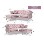 Divano componibile Hollywood 81 in. in velluto Chesterfield con 2 cuscini decorativi - 81L x 35P x 34A