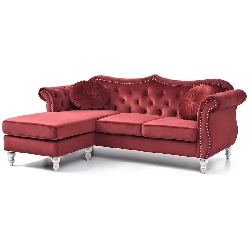 Divano componibile Hollywood 81 in. in velluto Chesterfield con 2 cuscini decorativi - 81L x 35P x 34A