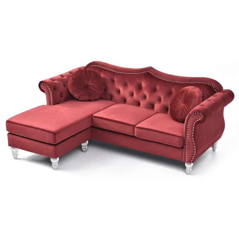 Divano componibile Hollywood 81 in. in velluto Chesterfield con 2 cuscini decorativi - 81L x 35P x 34A