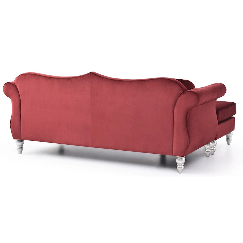 Divano componibile Hollywood 81 in. in velluto Chesterfield con 2 cuscini decorativi - 81L x 35P x 34A
