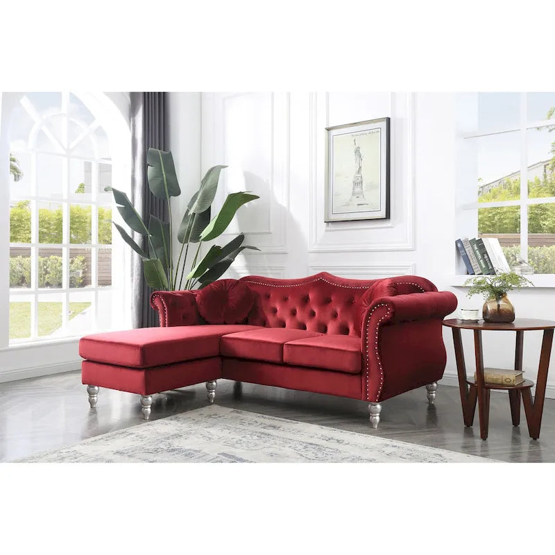 Divano componibile Hollywood 81 in. in velluto Chesterfield con 2 cuscini decorativi - 81L x 35P x 34A