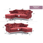Divano componibile Hollywood 81 in. in velluto Chesterfield con 2 cuscini decorativi - 81L x 35P x 34A