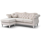 Divano componibile Hollywood 81 in. in velluto Chesterfield con 2 cuscini decorativi - 81L x 35P x 34A
