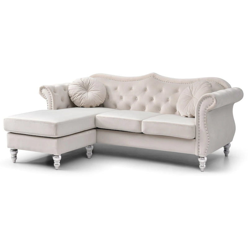 Divano componibile Hollywood 81 in. in velluto Chesterfield con 2 cuscini decorativi - 81L x 35P x 34A