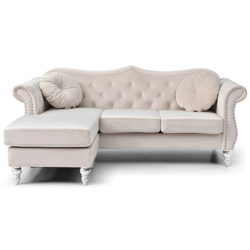 Divano componibile Hollywood 81 in. in velluto Chesterfield con 2 cuscini decorativi - 81L x 35P x 34A