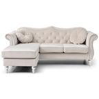 Divano componibile Hollywood 81 in. in velluto Chesterfield con 2 cuscini decorativi - 81L x 35P x 34A