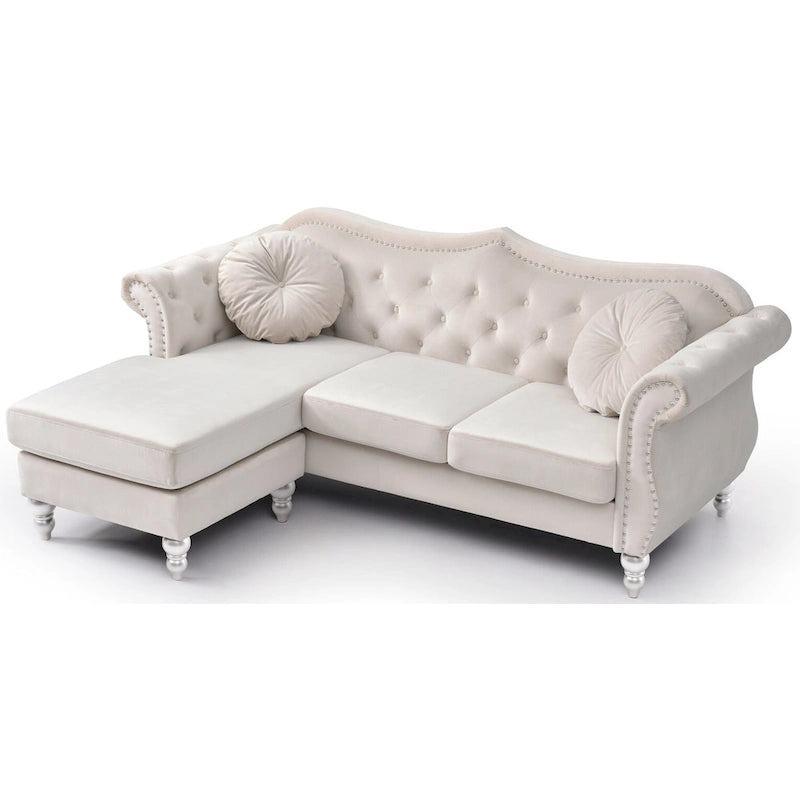 Divano componibile Hollywood 81 in. in velluto Chesterfield con 2 cuscini decorativi - 81L x 35P x 34A