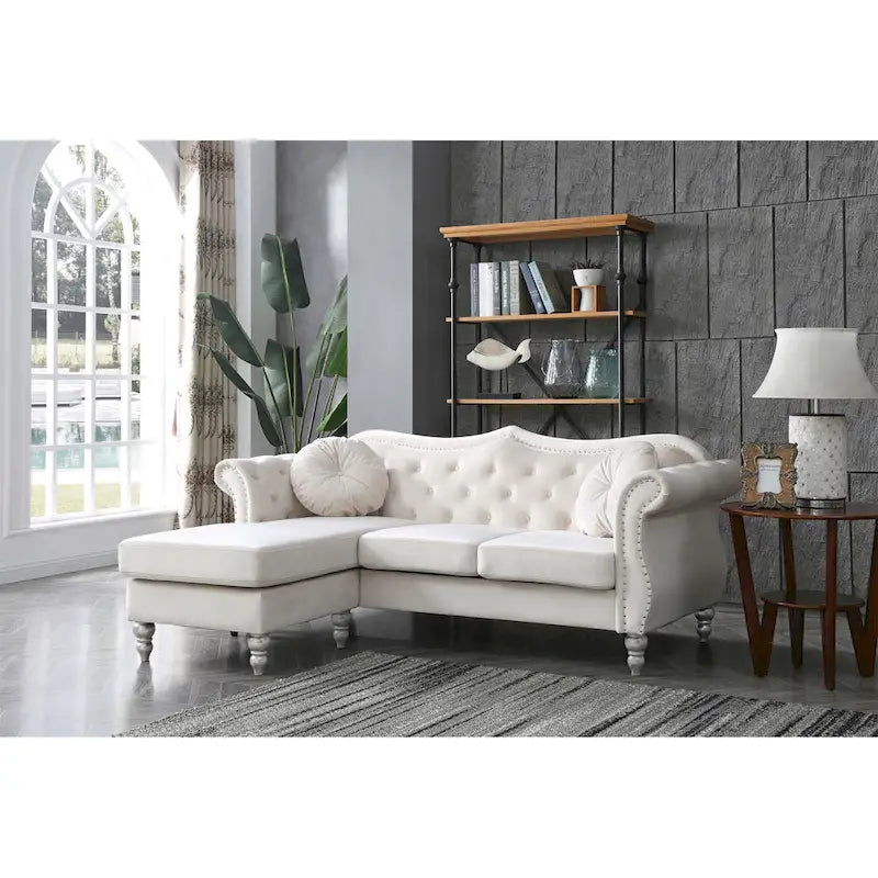 Divano componibile Hollywood 81 in. in velluto Chesterfield con 2 cuscini decorativi - 81L x 35P x 34A