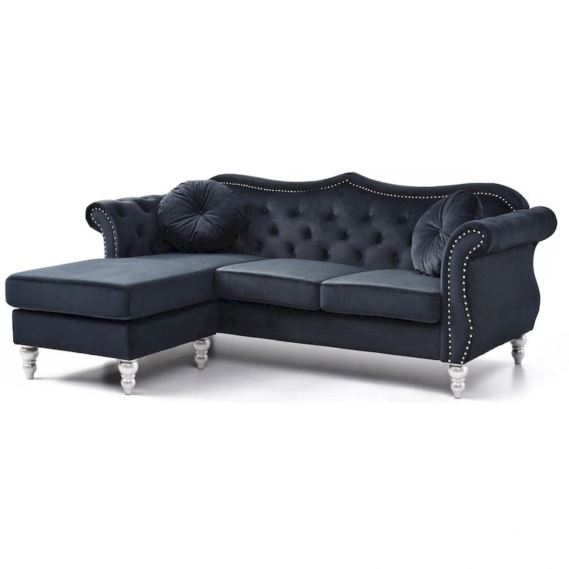 Divano componibile Hollywood 81 in. in velluto Chesterfield con 2 cuscini decorativi - 81L x 35P x 34A