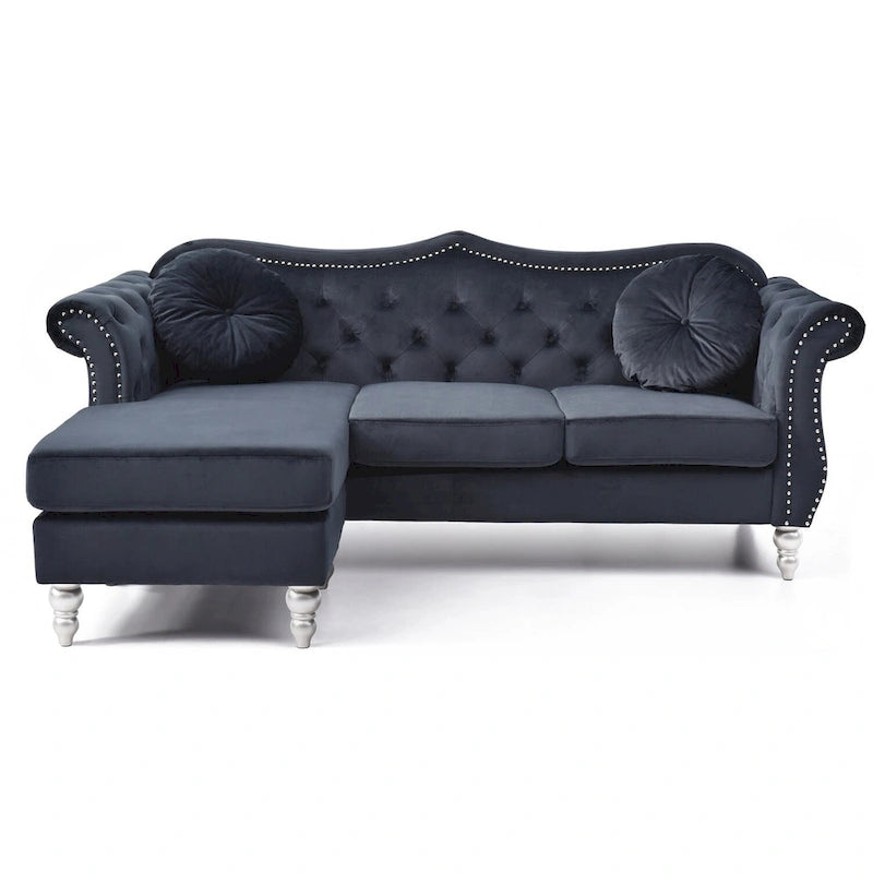 Divano componibile Hollywood 81 in. in velluto Chesterfield con 2 cuscini decorativi - 81L x 35P x 34A