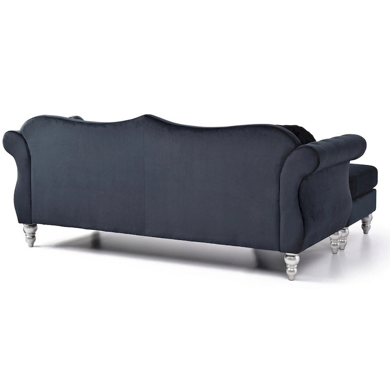 Divano componibile Hollywood 81 in. in velluto Chesterfield con 2 cuscini decorativi - 81L x 35P x 34A