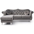 Divano componibile Hollywood 81 in. in velluto Chesterfield con 2 cuscini decorativi - 81L x 35P x 34A
