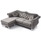 Divano componibile Hollywood 81 in. in velluto Chesterfield con 2 cuscini decorativi - 81L x 35P x 34A