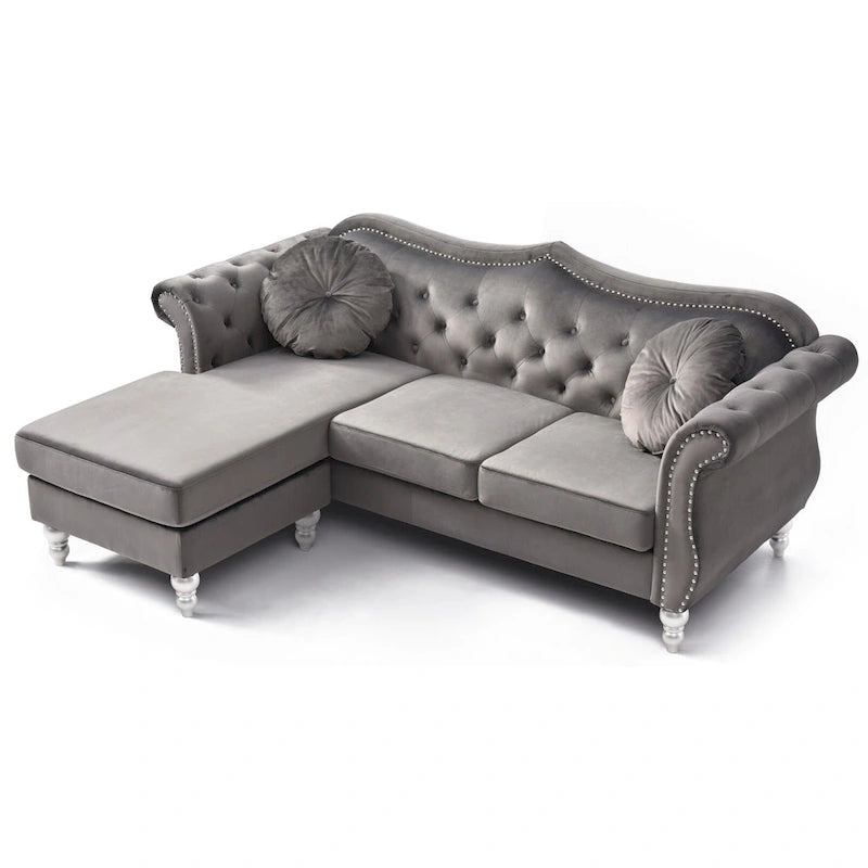 Divano componibile Hollywood 81 in. in velluto Chesterfield con 2 cuscini decorativi - 81L x 35P x 34A