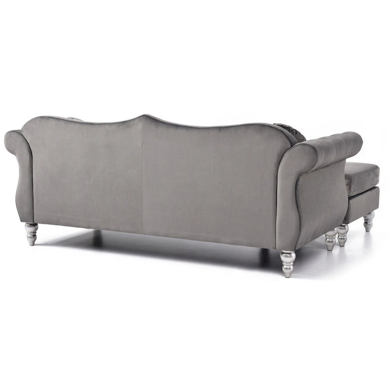 Divano componibile Hollywood 81 in. in velluto Chesterfield con 2 cuscini decorativi - 81L x 35P x 34A