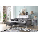 Divano componibile Hollywood 81 in. in velluto Chesterfield con 2 cuscini decorativi - 81L x 35P x 34A