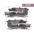 Divano componibile Hollywood 81 in. in velluto Chesterfield con 2 cuscini decorativi - 81L x 35P x 34A