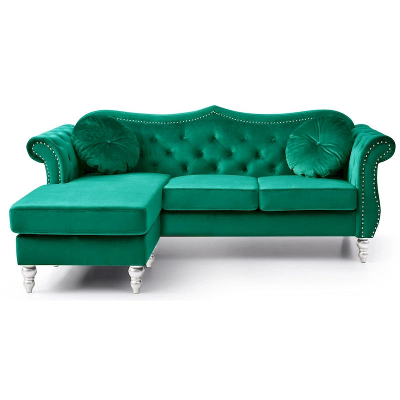 Divano componibile Hollywood 81 in. in velluto Chesterfield con 2 cuscini decorativi - 81L x 35P x 34A