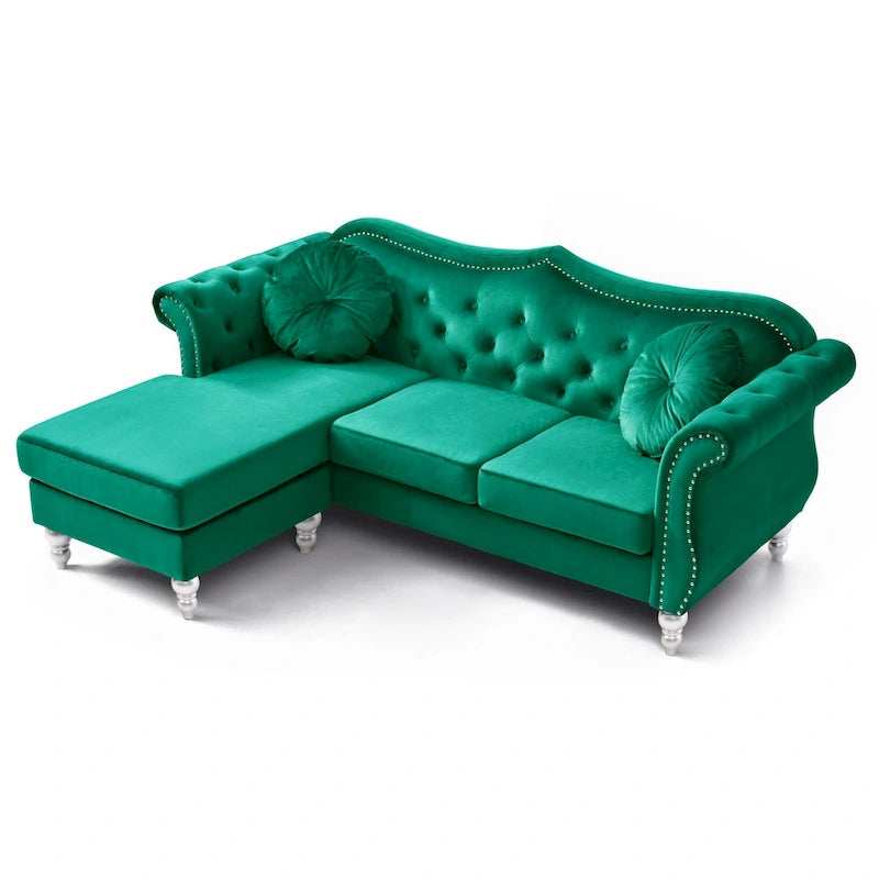 Divano componibile Hollywood 81 in. in velluto Chesterfield con 2 cuscini decorativi - 81L x 35P x 34A