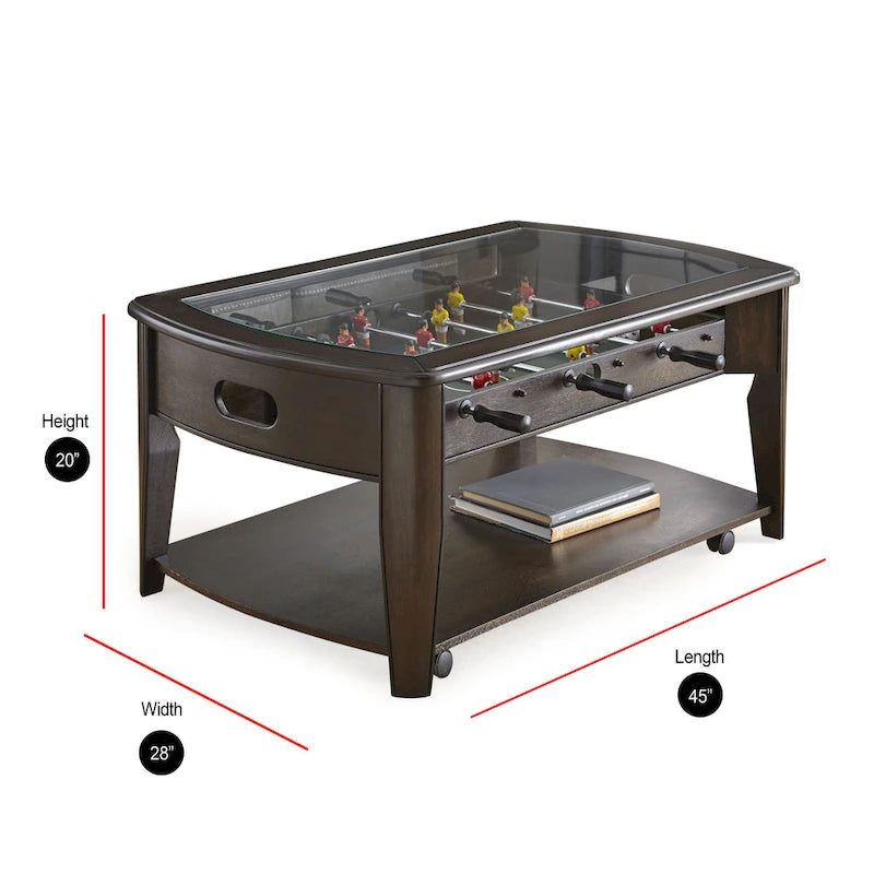 Tavolino da caffè calcio balilla Darlington in legno di noce scuro/vetro