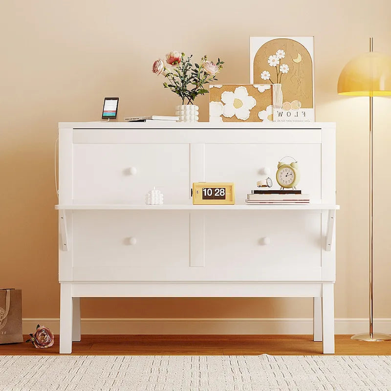 Full Size Murphy Bed Chest with Desk, USB Port