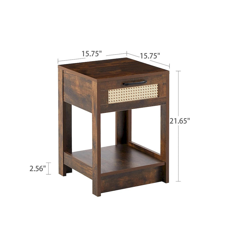 15.75 Tavolino in rattan con cassetto, comodino moderno, tavolino per soggiorno, camera da letto, naturale
