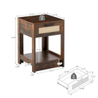 15.75 Tavolino in rattan con cassetto, comodino moderno, tavolino per soggiorno, camera da letto, naturale