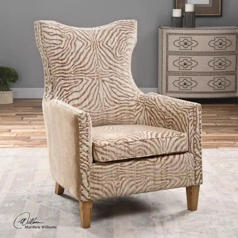 Poltrona con motivo animalier Kiango Airy Neutrals