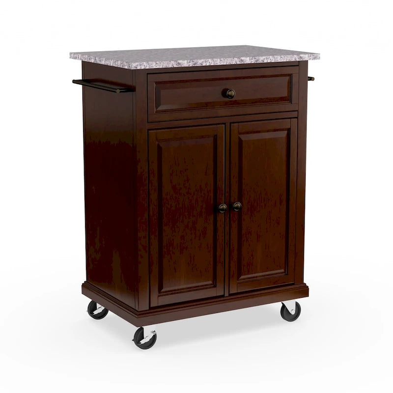 Carrello da cucina e isola compatti in finitura mogano vintage con top in granito massiccio - 31L x 18P x 35,5A