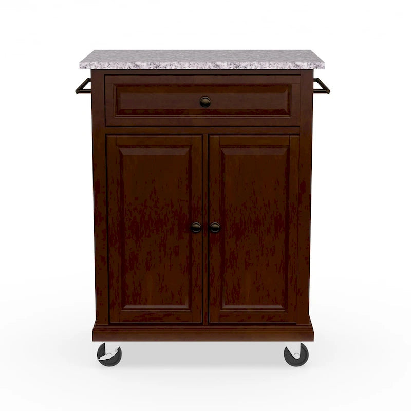 Carrello da cucina e isola compatti in finitura mogano vintage con top in granito massiccio - 31L x 18P x 35,5A