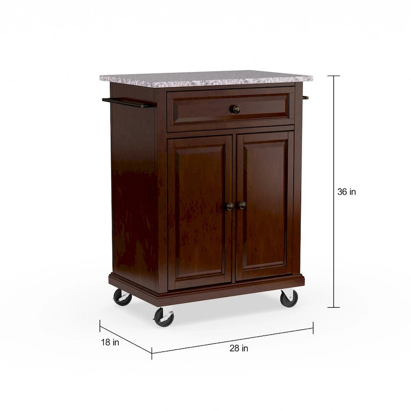 Carrello da cucina e isola compatti in finitura mogano vintage con top in granito massiccio - 31L x 18P x 35,5A