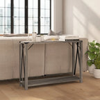 Tavolo console a 2 ripiani con rinforzi laterali e angolari in metallo
