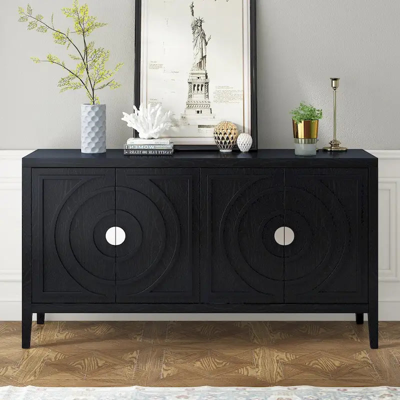 Credenza retrò con ante a scanalature circolari - N/A