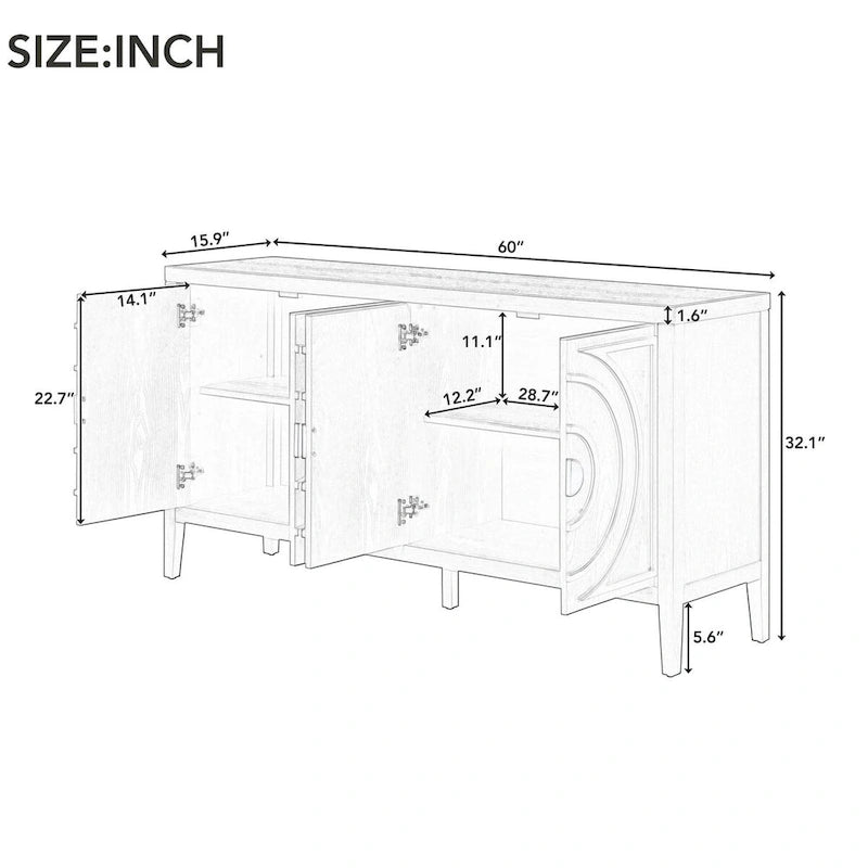 Credenza retrò con ante a scanalature circolari - N/A