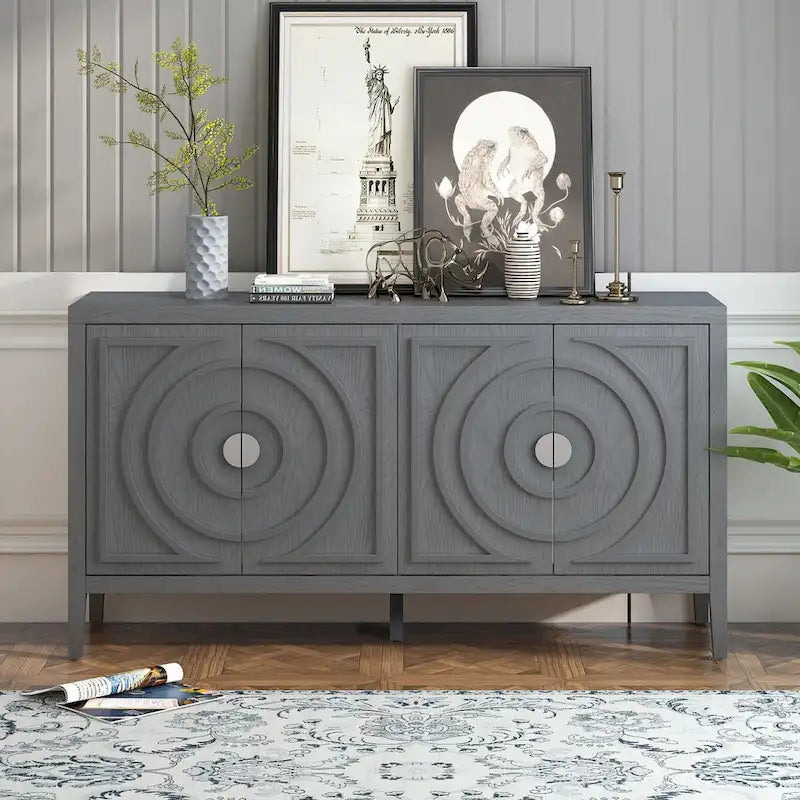 Credenza retrò con ante a scanalature circolari - N/A