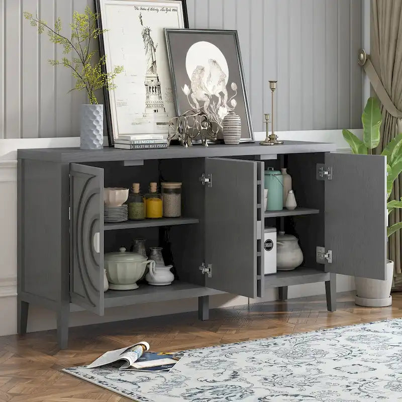 Credenza retrò con ante a scanalature circolari - N/A
