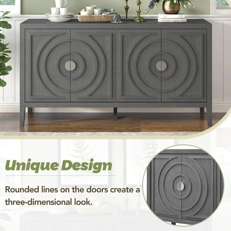 Credenza retrò con ante a scanalature circolari - N/A