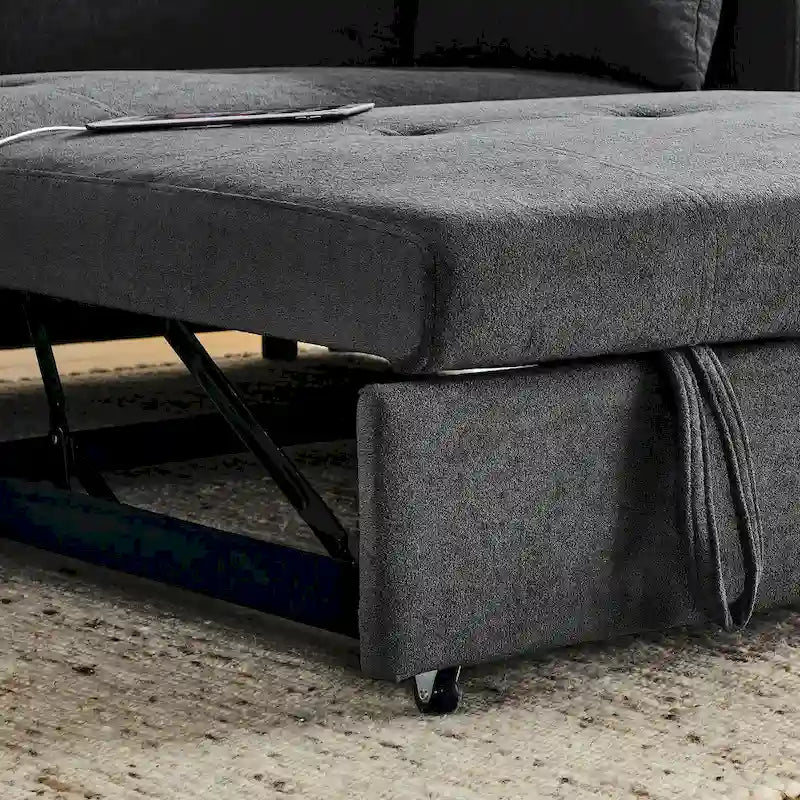 Divano letto a 2 posti con presa USB, tasche laterali e cuscino lombare