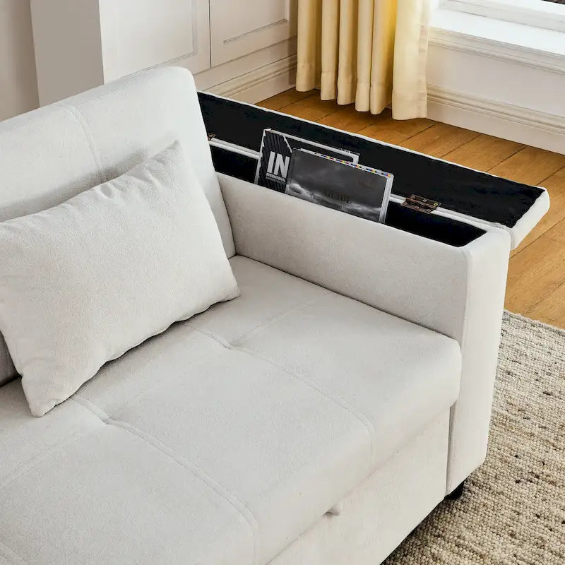 Divano letto a 2 posti con presa USB, tasche laterali e cuscino lombare