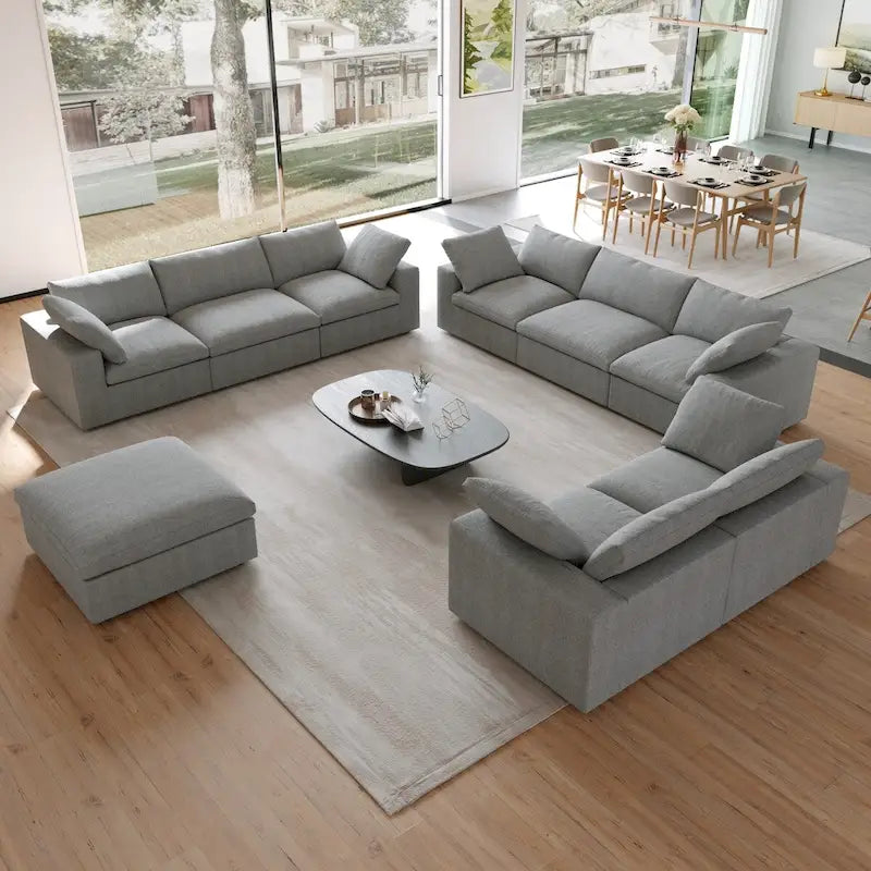 Set Divano 3 Pezzi per Soggiorno, Divano Modulare a Nuvola Sezionale con Pouf Contenitore