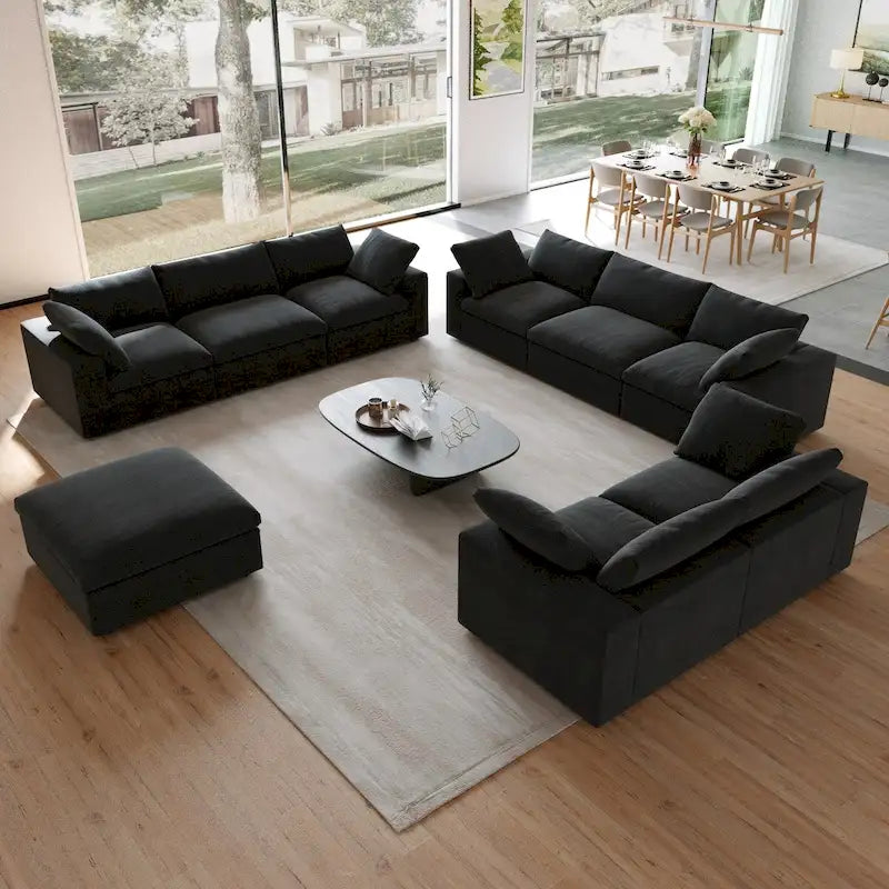 Set Divano 3 Pezzi per Soggiorno, Divano Modulare a Nuvola Sezionale con Pouf Contenitore
