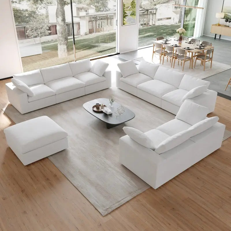 Set Divano 3 Pezzi per Soggiorno, Divano Modulare a Nuvola Sezionale con Pouf Contenitore