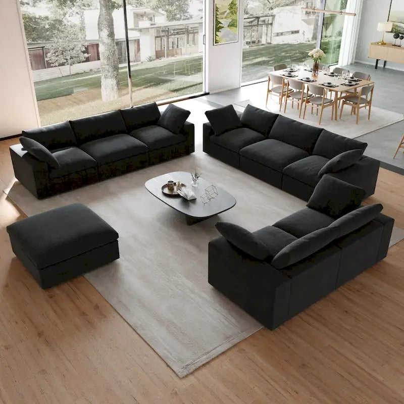 Set Divano 3 Pezzi per Soggiorno, Divano Modulare a Nuvola Sezionale con Pouf Contenitore