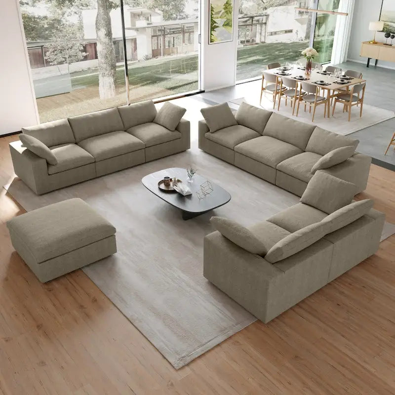 Set Divano 3 Pezzi per Soggiorno, Divano Modulare a Nuvola Sezionale con Pouf Contenitore
