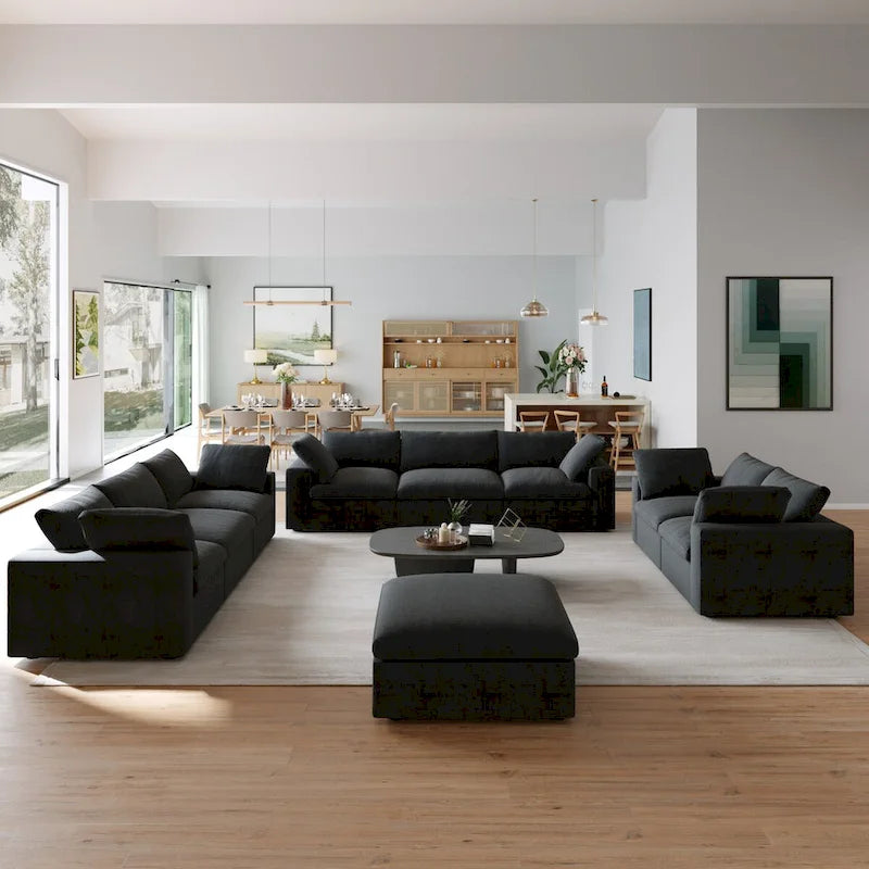 Set Divano 3 Pezzi per Soggiorno, Divano Modulare a Nuvola Sezionale con Pouf Contenitore