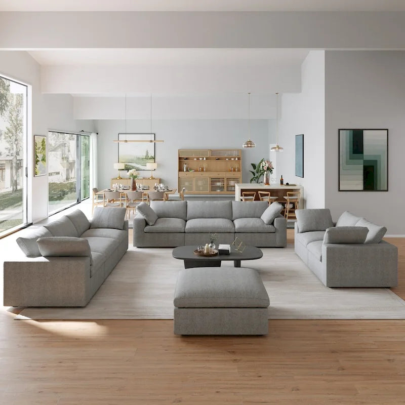 Set Divano 3 Pezzi per Soggiorno, Divano Modulare a Nuvola Sezionale con Pouf Contenitore