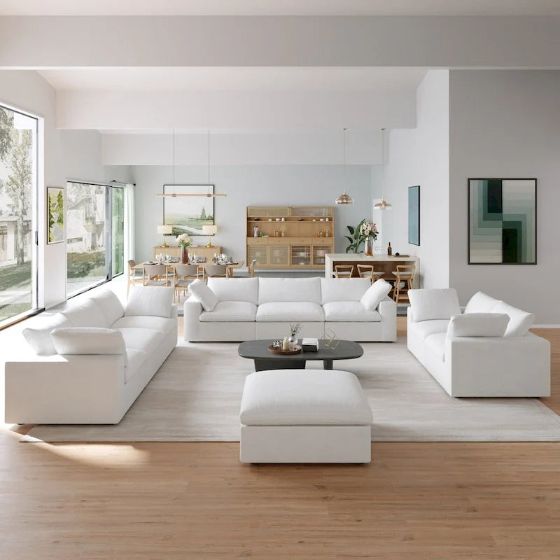 Set Divano 3 Pezzi per Soggiorno, Divano Modulare a Nuvola Sezionale con Pouf Contenitore