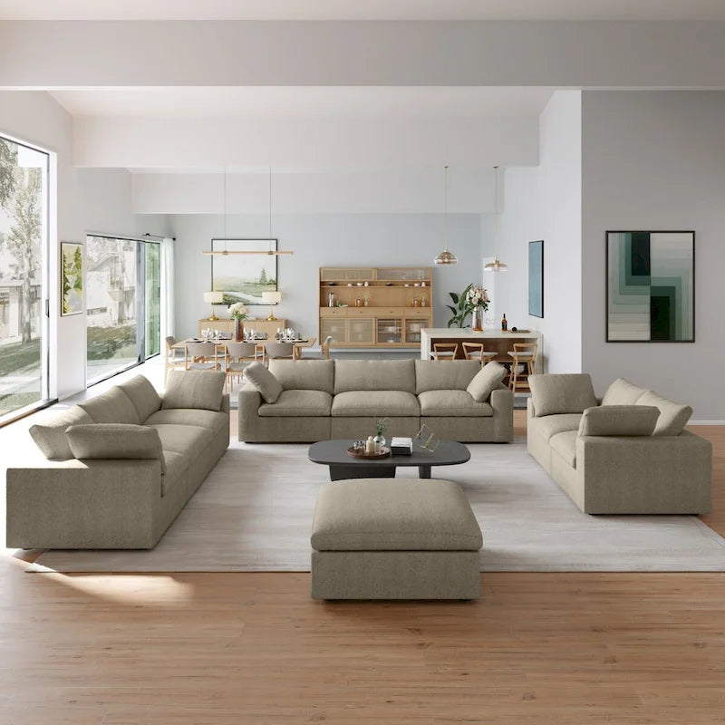 Set Divano 3 Pezzi per Soggiorno, Divano Modulare a Nuvola Sezionale con Pouf Contenitore